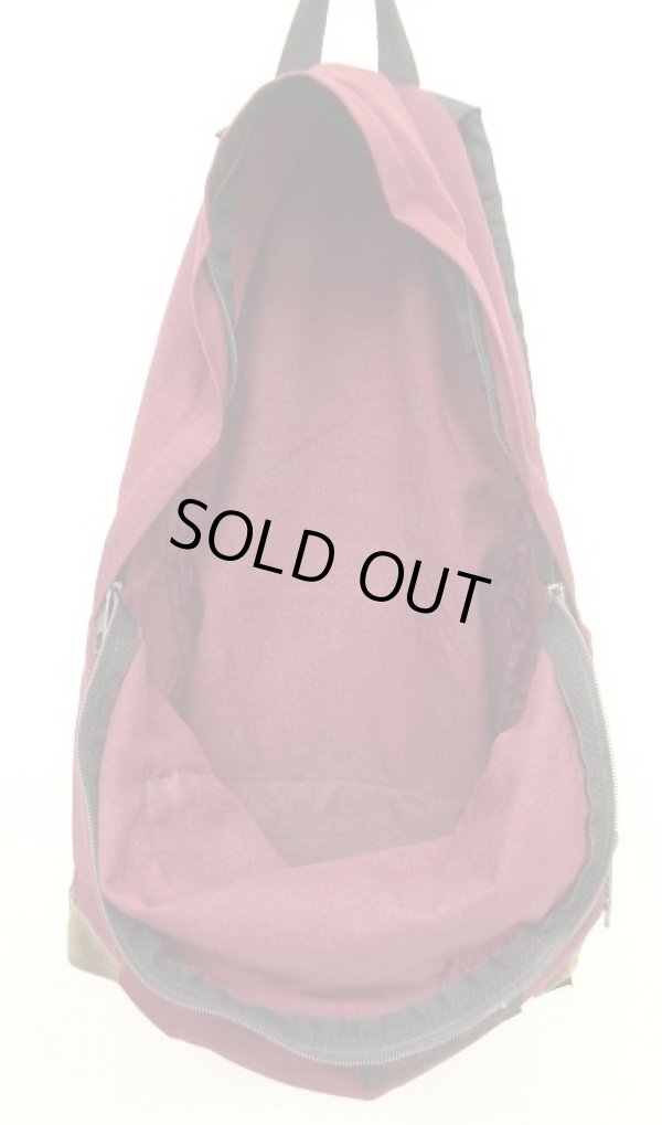 画像5: 80'S EASTPAK 旧タグ ボトムレザー ナイロン バックパック バーガンディ USA製 (VINTAGE)