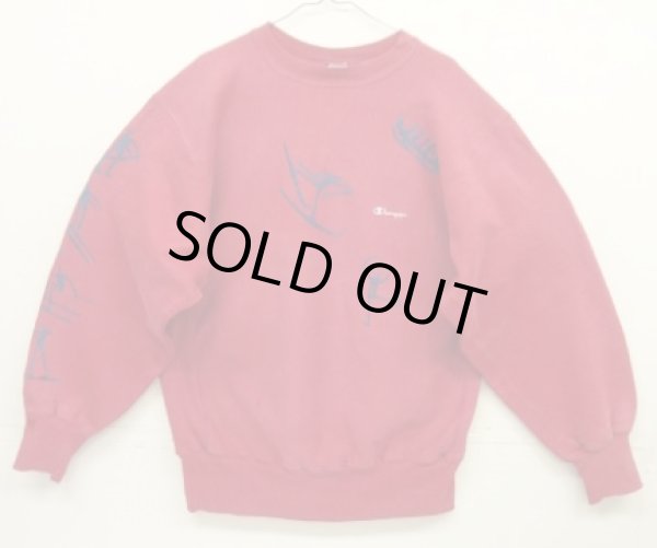 画像1: 90'S CHAMPION "両面＆右袖プリント" 刺繍タグ リバースウィーブ ダークレッド USA製 (VINTAGE)