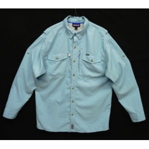 画像: PATAGONIA ナイロン 2WAY フィッシングシャツ サックスブルー (USED)