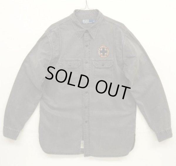 画像1: 90'S RALPH LAUREN チンスト付き バックステンシル ワークシャツ ブラック (VINTAGE)