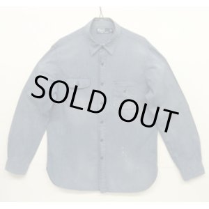 画像: 90'S RALPH LAUREN チンスト付き メタル猫目ボタン シャンブレー ワークシャツ ブルー (VINTAGE)