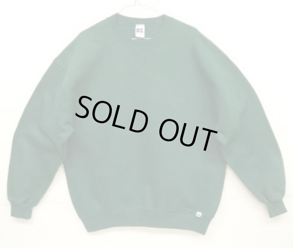 画像1: 90'S RUSSELL ATHLETIC 前Vガゼット付き クルーネック スウェットシャツ ダークグリーン USA製 (VINTAGE)