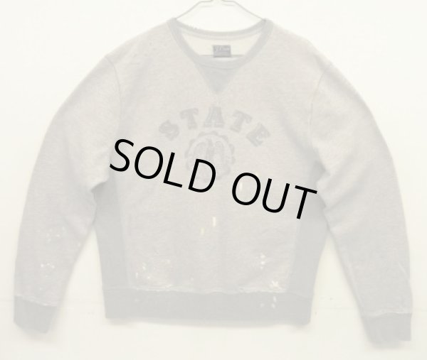 画像1: 00'S J.CREW 前Vガゼット付き 染み込みプリント ヴィンテージ加工 スウェットシャツ ツートンカラー (VINTAGE)