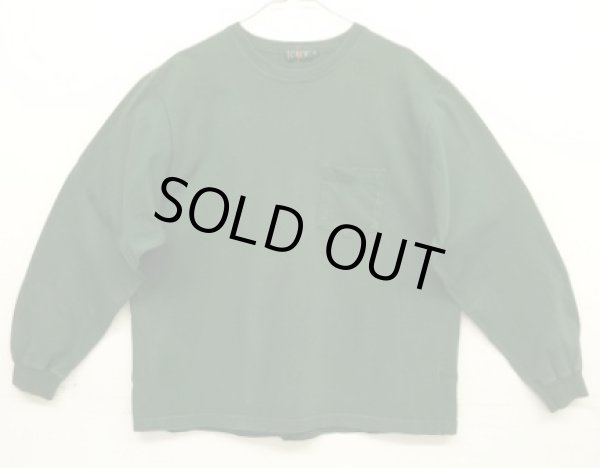 画像1: 90'S J.CREW 旧タグ ポケット付き 長袖 Tシャツ グリーン USA製 (VINTAGE)