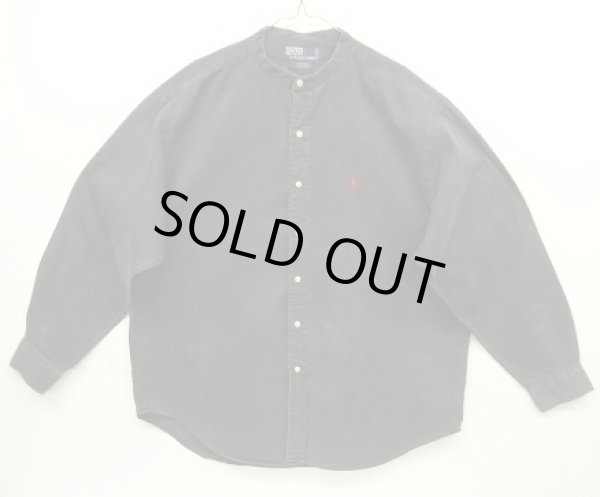 画像1: 90'S RALPH LAUREN "POSTBOY" 長袖 バンドカラーシャツ フェードブラック (VINTAGE)