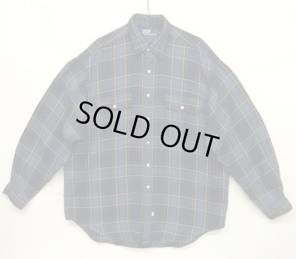 画像1: 90'S RALPH LAUREN レーヨン100% フラップ付きポケット 長袖 シャツ チェック柄 (VINTAGE)