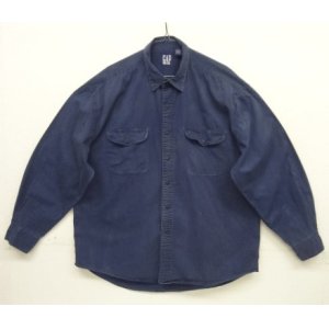 画像: 90'S GAP 旧タグ ツイル 長袖 ワークシャツ ネイビー (VINTAGE)