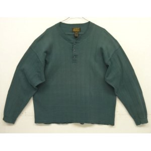 画像: 90'S EDDIE BAUER 黒タグ シングルステッチ 針抜きリブ 猫目ボタン ヘンリーネック 長袖 Tシャツ ダークグリーン USA製 (VINTAGE)