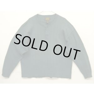 画像: 90'S EDDIE BAUER 黒タグ シングルステッチ 針抜きリブ 猫目ボタン ヘンリーネック 長袖 Tシャツ ダークグリーン USA製 (VINTAGE)