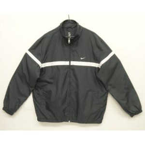 画像: 00'S NIKE 胸ロゴ 裏地メッシュ  ライン入り ナイロンジャケット チャコール/ホワイト  (VINTAGE)