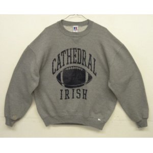 画像: 90'S RUSSELL ATHLETIC 前Vガゼット付き プリント入り クルーネック スウェットシャツ ダークグレー USA製 (VINTAGE)