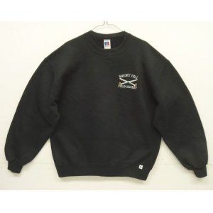 画像: 90'S RUSSELL ATHLETIC 前Vガゼット付き ロゴ刺繍 クルーネック スウェットシャツ ブラック USA製 (VINTAGE)