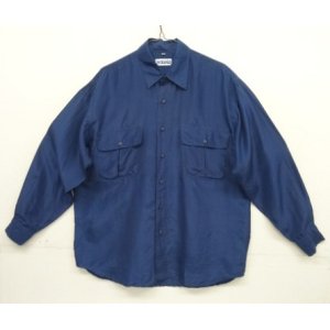 画像: FRATELLO フラップ付きポケット 長袖 シルクシャツ ダークブルー (VINTAGE)