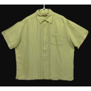 画像: CUBAVERA ラミー/レーヨン 同色刺繍入り 半袖 シャツ ライトグリーン (VINTAGE)
