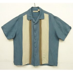 画像: HAVANERA ラミー/レーヨン 半袖 オープンカラーシャツ ブルー/トープ＆ナチュラル (VINTAGE)