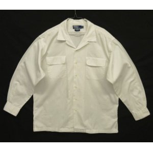 画像: 90'S RALPH LAUREN "STEWARD" ポプリン フラップ付きポケット 長袖 オープンカラーシャツ ホワイト (VINTAGE)