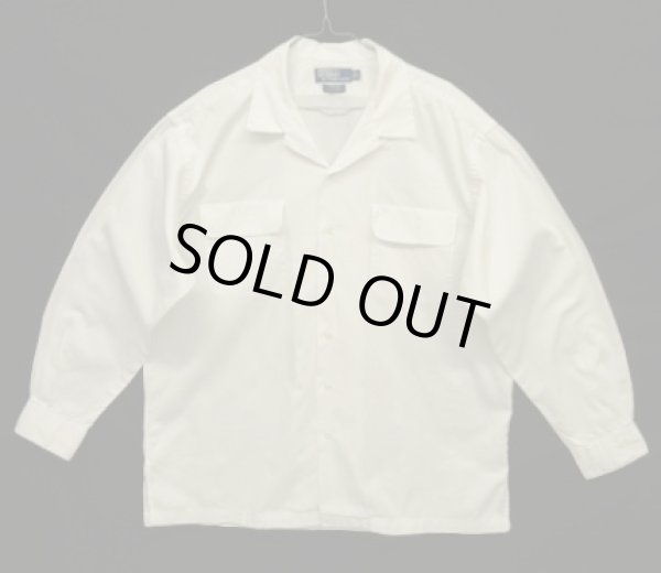 画像1: 90'S RALPH LAUREN "STEWARD" ポプリン フラップ付きポケット 長袖 オープンカラーシャツ ホワイト (VINTAGE)