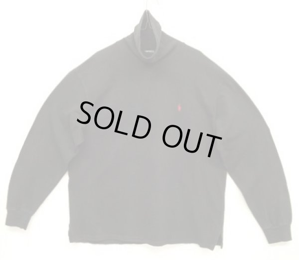 画像1: 90'S RALPH LAUREN 鹿の子 タートルネック 長袖 Tシャツ ブラック USA製 (VINTAGE)