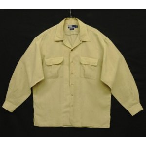 画像: 90'S RALPH LAUREN レーヨン/リネン フラップ付きポケット 長袖 オープンカラーシャツ ベージュ (VINTAGE)