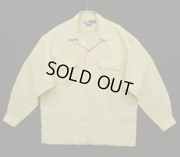 画像1: 90'S RALPH LAUREN レーヨン/リネン フラップ付きポケット 長袖 オープンカラーシャツ ベージュ (VINTAGE)