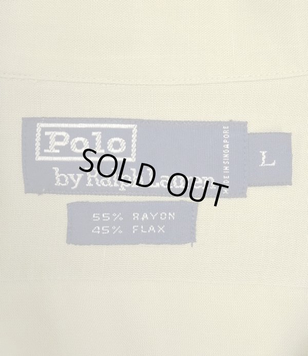 画像2: 90'S RALPH LAUREN レーヨン/リネン フラップ付きポケット 長袖 オープンカラーシャツ ベージュ (VINTAGE)