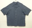 画像1: 90'S RALPH LAUREN "CALDWELL" シルク/リネン 裾ロゴ 半袖 オープンカラーシャツ ブルー (VINTAGE)
