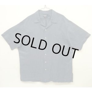 画像: 90'S RALPH LAUREN "CALDWELL" シルク/リネン 裾ロゴ 半袖 オープンカラーシャツ ブルー (VINTAGE)