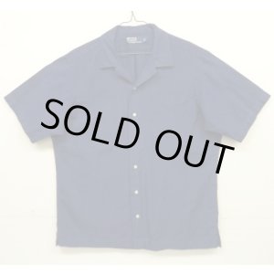 画像: 90'S RALPH LAUREN リネン/コットン ロゴ無し 半袖 オープンカラーシャツ ネイビー (VINTAGE)