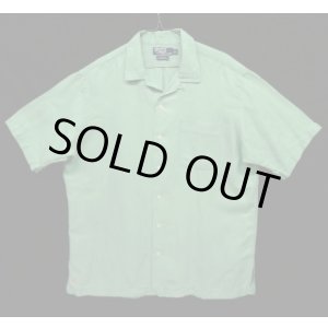 画像: 90'S RALPH LAUREN "CALDWELL" シルク/リネン 裾ロゴ 半袖 オープンカラーシャツ ミントグリーン (VINTAGE)