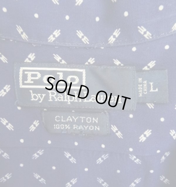 画像2: 90'S RALPH LAUREN "CLAYTON" レーヨン 半袖 オープンカラーシャツ ネイビー/ホワイト小紋柄 (VINTAGE)