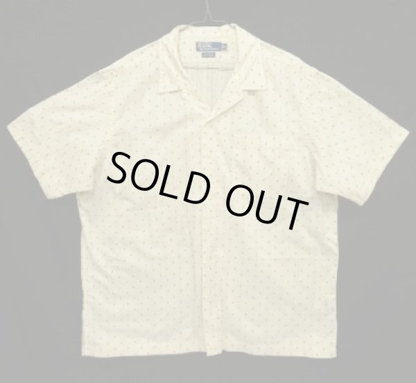 画像1: 90'S RALPH LAUREN "CLAYTON" コットン 半袖 オープンカラーシャツ オフホワイトベース/小紋柄 (VINTAGE)