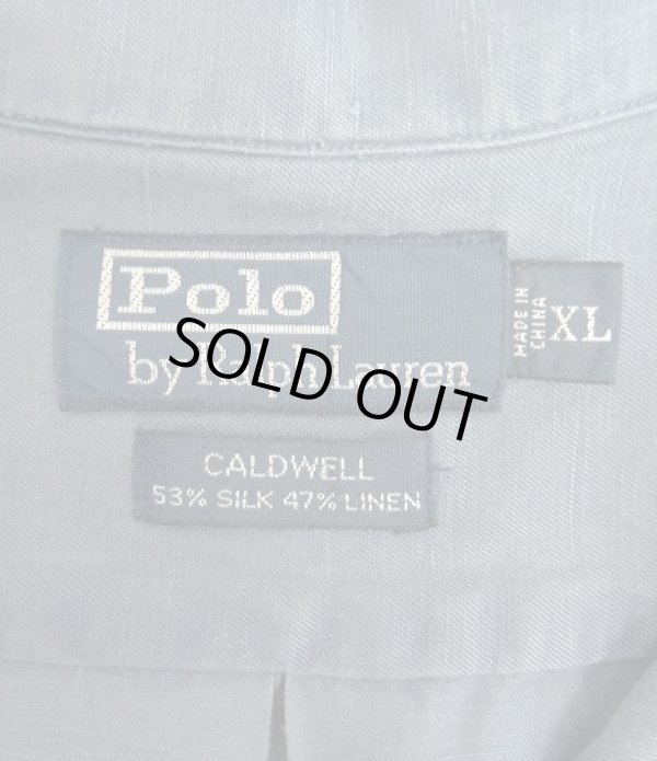 画像2: 90'S RALPH LAUREN "CALDWELL" シルク/リネン 裾ロゴ 半袖 オープンカラーシャツ ブルー (VINTAGE)