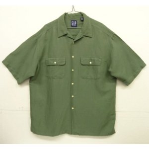 画像: 90'S GAP 旧タグ リネン/レーヨン 半袖 オープンカラーシャツ オリーブ (VINTAGE)