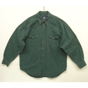 画像: 90'S GAP 旧タグ ツイル 長袖 ウエスタンシャツ ダークグリーン (VINTAGE)