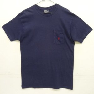 画像: 90'S RALPH LAUREN シングルステッチ 耳付きポケット 半袖 Tシャツ ネイビー USA製 (VINTAGE)