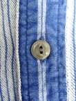 画像3: 90'S RRL 初期 三ツ星タグ コットン/リネン マチ付き バンドカラーシャツ インディゴストライプ (VINTAGE)