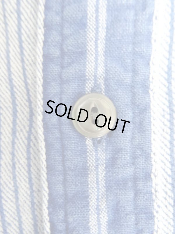 画像3: 90'S RRL 初期 三ツ星タグ コットン/リネン マチ付き バンドカラーシャツ インディゴストライプ (VINTAGE)