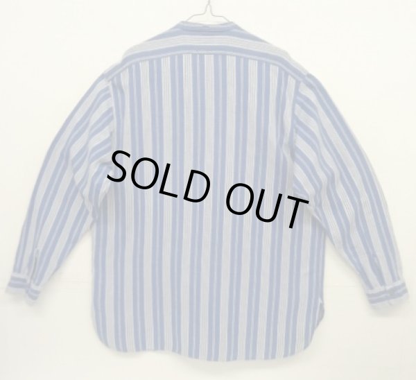 画像5: 90'S RRL 初期 三ツ星タグ コットン/リネン マチ付き バンドカラーシャツ インディゴストライプ (VINTAGE)