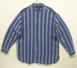 画像1: 90'S RRL 初期 三ツ星タグ コットン/リネン マチ付き バンドカラーシャツ インディゴストライプ (VINTAGE)
