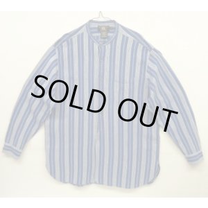 画像: 90'S RRL 初期 三ツ星タグ コットン/リネン マチ付き バンドカラーシャツ インディゴストライプ (VINTAGE)
