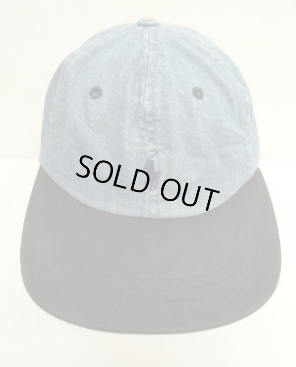 画像2: 90'S RALPH LAUREN "POLO SPORT" ロゴ刺繍 デニム ベースボールキャップ ツートンカラー USA製 (VINTAGE)