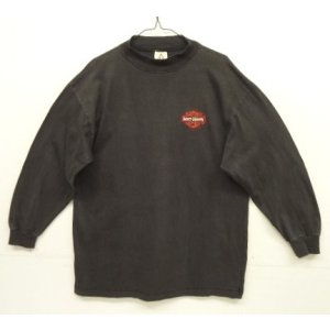 画像: 90'S HARLEY DAVIDSON 両面ロゴ刺繍 モックネック 長袖 Tシャツ ブラック (VINTAGE)