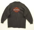 画像4: 90'S HARLEY DAVIDSON 両面ロゴ刺繍 モックネック 長袖 Tシャツ ブラック (VINTAGE)