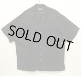 画像: 90'S RALPH LAUREN シルク/リネン 裾ロゴ 半袖 オープンカラーシャツ ブラック (VINTAGE)