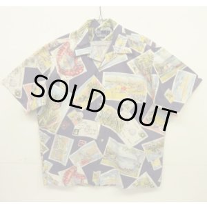 画像: 90'S RALPH LAUREN コットン 半袖 オープンカラーシャツ ネイビー/ポストカード柄 (VINTAGE)