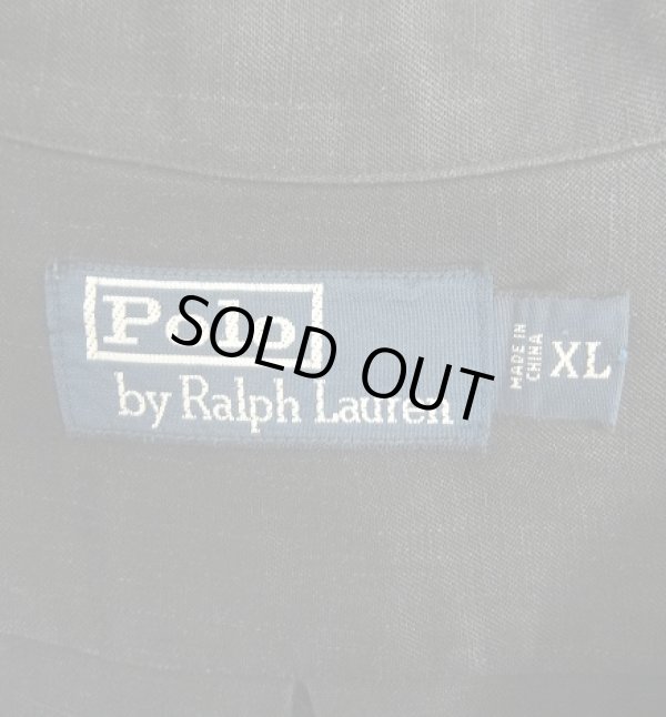 画像2: 90'S RALPH LAUREN シルク/リネン 裾ロゴ 半袖 オープンカラーシャツ ブラック (VINTAGE)
