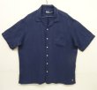 画像1: 90'S RALPH LAUREN シルク/リネン 裾ロゴ 半袖 オープンカラーシャツ ネイビー (VINTAGE)
