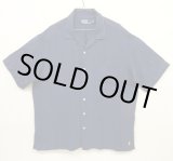 画像: 90'S RALPH LAUREN シルク/リネン 裾ロゴ 半袖 オープンカラーシャツ ネイビー (VINTAGE)