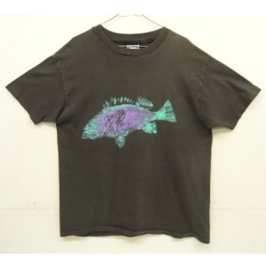画像: 80'S FISH PRINT シングルステッチ 半袖 Tシャツ フェードブラック USA製 (VINTAGE)