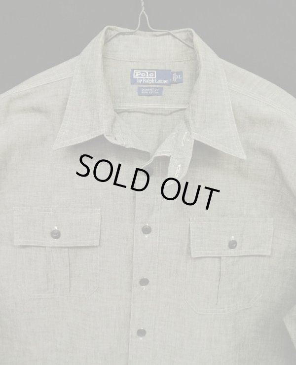 画像3: 90'S RALPH LAUREN "DONINGTON" シャンブレー チンスト＆マチ付き 長袖 ワークシャツ ブラック (VINTAGE)